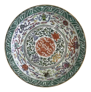 Huge Chinese Plate Porcelain Famille Rose Phoenix and Buddhist Emblems' Charger, 19th Century