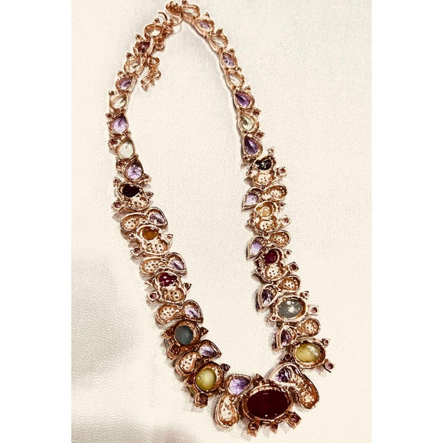 Gemstone Bochic "Capri" Vintage Red Ruby & Yellow Sapphire Necklace Set in 18K & Silver For Sale - Image 7 of 18