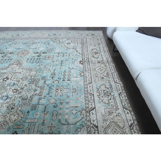 1970s Vintage Persian Handmade Wool Cotton Light Blue Area Rug For Sale In San Francisco - Image 6 of 11