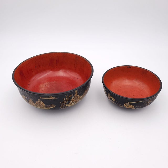 Japanese Pair of Similar Japanese Lacquer Decorated Bowls, Circa 1890 For Sale - Image 3 of 12