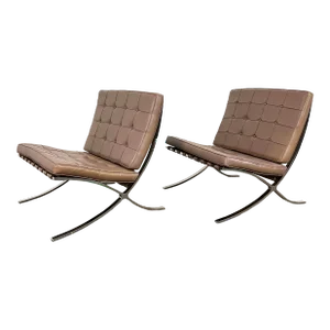 Pair of Leather Barcelona Lounge Chairs
