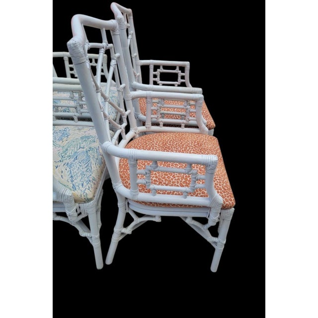 Vintage White Chinese Chippendale Lexington Rattan Palm Beach Regency Dining Room Chairs- Set 10 For Sale - Image 11 of 17