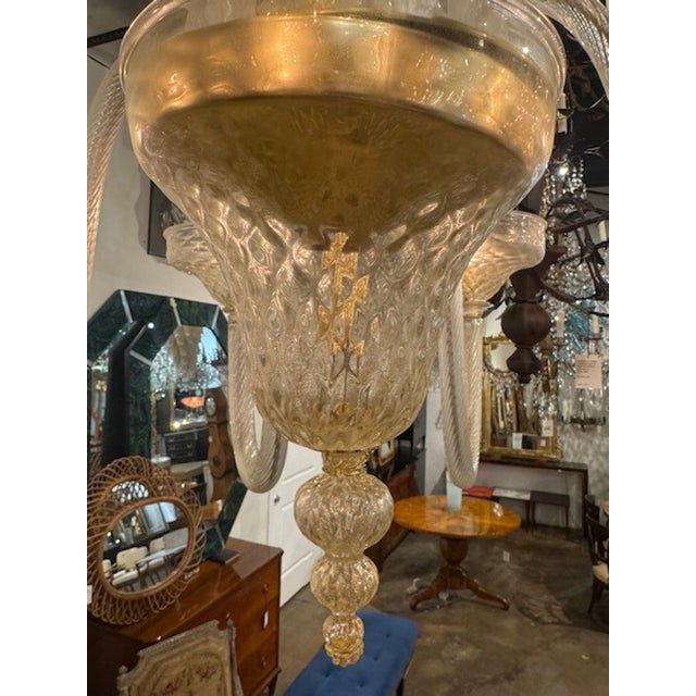 Modern Gold "Quilt" Murano Glass 8 Ball Chandelier For Sale - Image 4 of 6