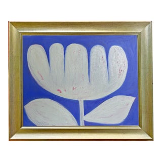 Original Framed Botanical Tulip Painting, Oil on Canvas in Gold Frame, 17x21 Minimalist Boho Home Decor For Sale
