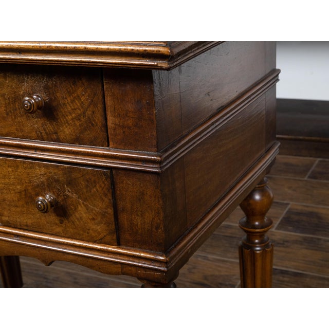 French 19th Century Walnut Side Table with Tray Top, Fluted Legs and Six Drawers For Sale - Image 4 of 12