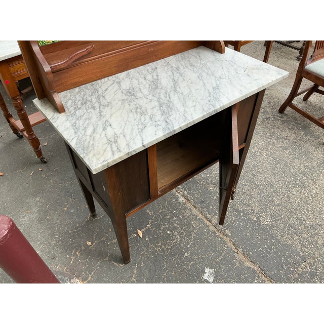 Mid 20th Century Antique Vanity Cabinet With Marble Top and Decorative Tiles For Sale - Image 5 of 7