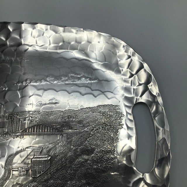 “Wendell August Forge” Hammered Aluminum My Hometown Pittsburgh Pa. Skyline Tray For Sale - Image 9 of 13