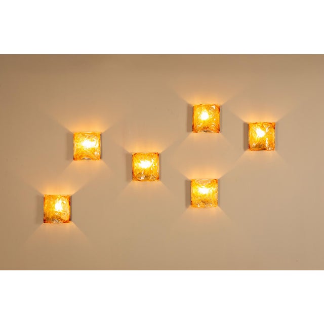 Wall Appliques in Amber Glass and Metal, Italy, 1970s, Set of 6 For Sale - Image 8 of 16