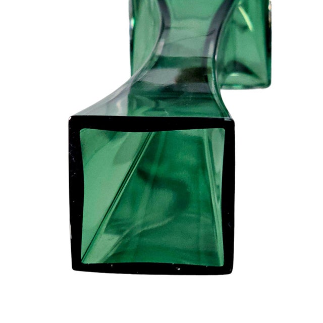 Mid 20th Century Signed Val Saint Lambert Emerald Green Cased Crystal Fluted Vase, Belgium 9.5" For Sale - Image 5 of 13