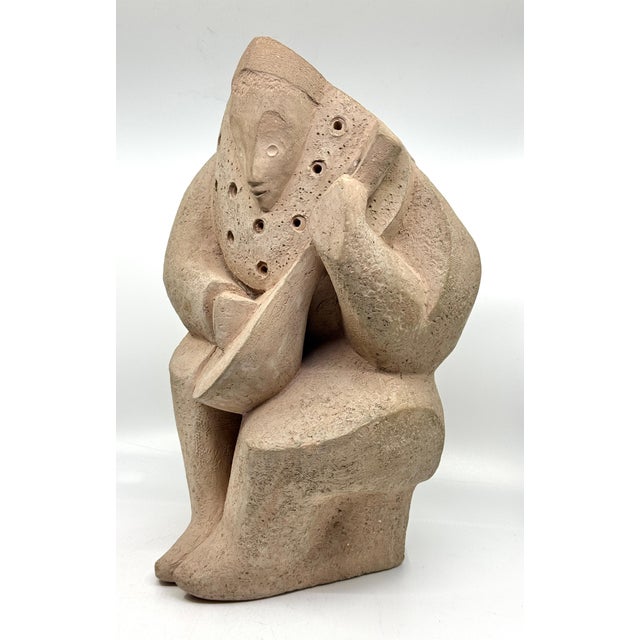 Early 20th Century Hand built Cubist Terracotta Musician Sculpture Monogrammed C For Sale - Image 4 of 14