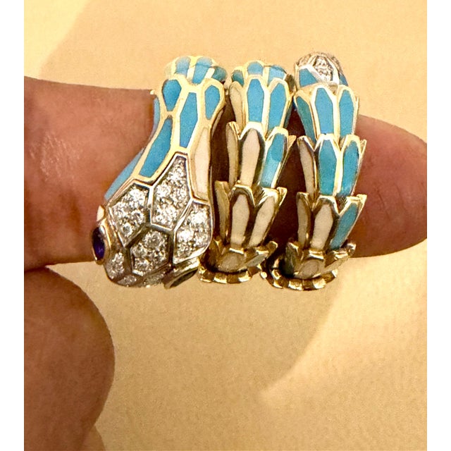 SNAKE COLLECTION , Turquoise & White SNAKE Ring , Diamonds, 18K & Sterling For Sale - Image 17 of 18