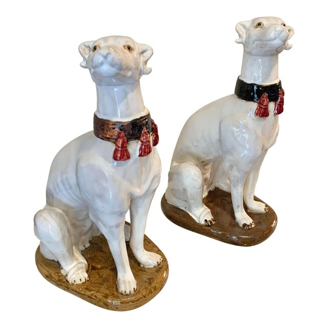 Mid 20th Century Italian Ceramic Whippet Sculptures - a Pair For Sale