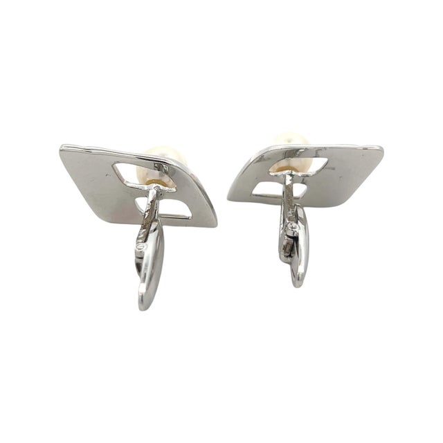 1990s 1990s Pair of Mikimoto Estate Akoya Pearl Cufflinks Silver 7.50 mm For Sale - Image 5 of 8