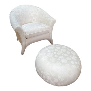 1990s Vintage Lexington Furniture Barrel Chair and Ottoman For Sale
