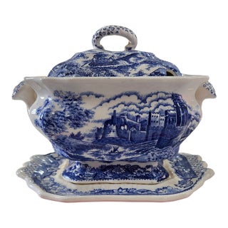 1960s Italian Blue Mini Soup Tureen & Underplate For Sale
