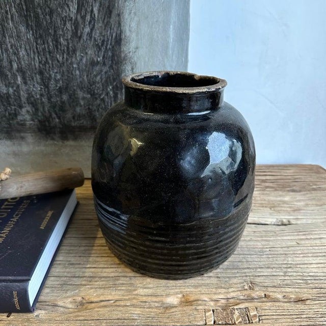 Vintage Late 20th Century Glazed Black Pottery Vase Chairish