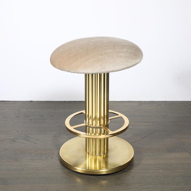 Brass Mid-Century Designed for Leisure Fluted & Cream Upholstered Brass Counter Stool For Sale - Image 8 of 10