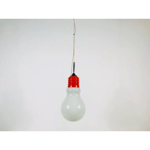 1970s Mid-Century Modern Italian Bulb Shape and Red Metal Pendant Lamp, Italy For Sale - Image 4 of 12