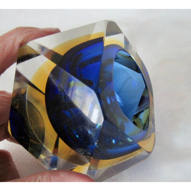 C.1970s Italian Alessandro Mandruzzato, Hand Blown Faceted Murano Cobalt, Amber & Clear For Sale - Image 13 of 18
