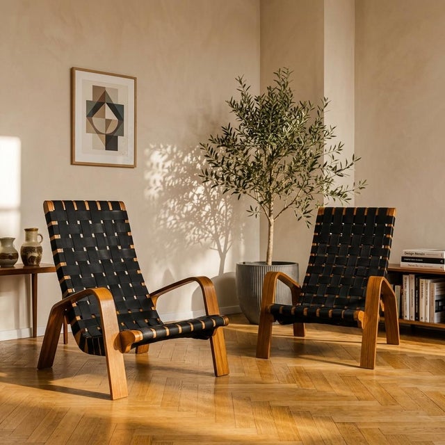 Mid-Century Woven Wood Armchairs, Czechoslovakia, 1950s, Set of 2 For Sale - Image 10 of 10