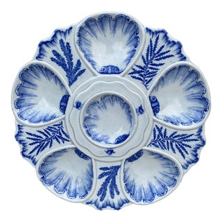 19th Century Blue and White Seaweeds Oyster Plate Bordeaux For Sale