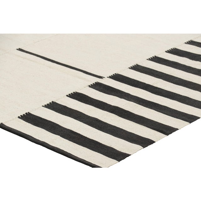 Rug & Kilim’s Contemporary Kilim With Textural Cream and Black Stripes For Sale In New York - Image 6 of 7