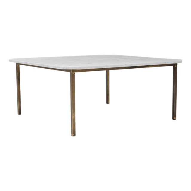 20th Century Italian Brass Coffee Table With Marble Top For Sale