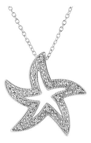 .925 Sterling Silver Prong-Set Diamond Accent Starfish 18" Pendant Necklace