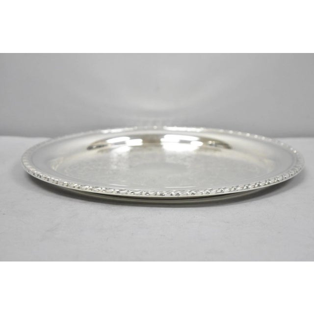 Victorian Vintage Oneida Victorian Style Round Silver Plated Serving Platter Bar Tray For Sale - Image 3 of 12