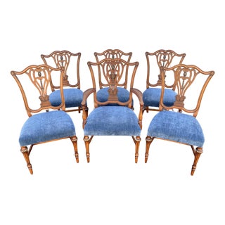 1930's Saginaw Furniture Louis XVI Walnut Dining Chairs- Set of 6 Newly Reupholstered For Sale
