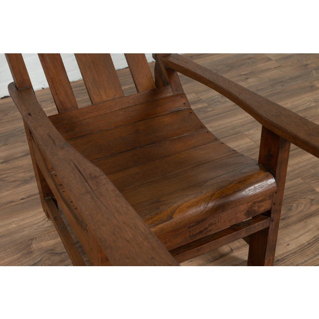 Asian Early 20th Century Indonesian Teak Slanted Back Lounge Chair For Sale - Image 3 of 9