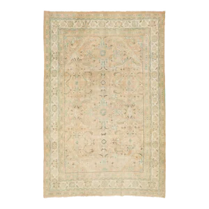 Beige Handmade Vintage Persian Mahal Wool Rug With Medallion Motif