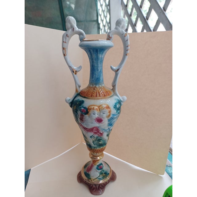 Capo Di Monte Vintage Italian Capodimonte Double Handle Porcelain Vase For Sale - Image 4 of 9