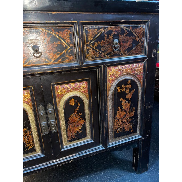 Chinese Antique 19th Century Chinese Wood Black Lacquer Storage Cabinet For Sale - Image 3 of 11