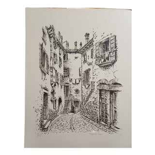 Toni Macchi, Views of a Mediterranean Village, 1978, Ink on Cardboard For Sale