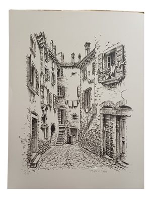 Toni Macchi, Views of a Mediterranean Village, 1978, Ink on Cardboard
