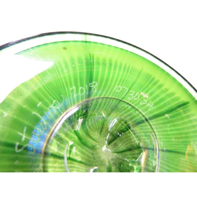 Signed Lundberg Studios Magnolia Pulled Feather Leaf Art Glass Vase Iridescent For Sale - Image 15 of 16