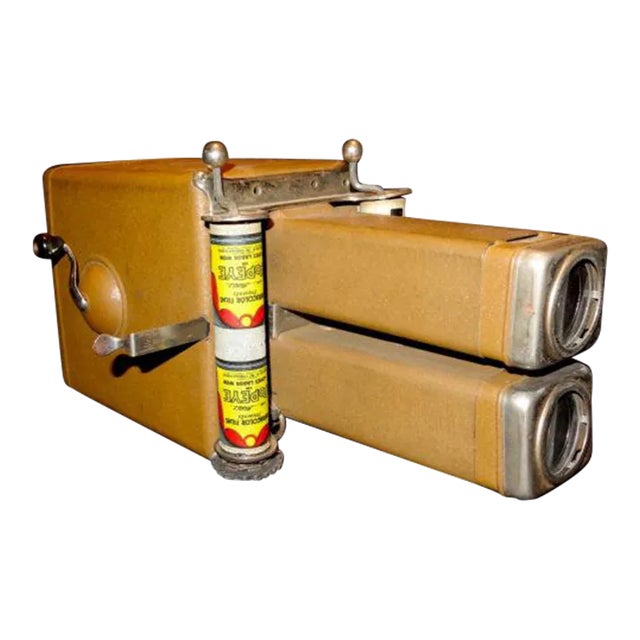 1930s Uncle Sam’s Hand Crank Movie Film Strip Projector With Vintage Color Film Strip Roll For Sale
