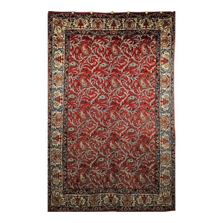 Vintage Qum Area Rug, Hand-Knotted Wool, Allover Paisley & Vine Pattern, 5x7, Red & Ivory For Sale