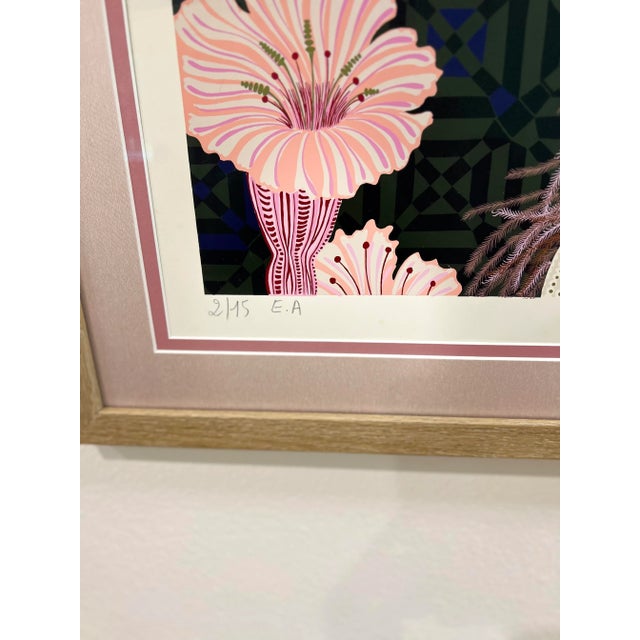 French artist Danièle Akmen creates a psychedelic image of a woman with flowers and butterflies in this serigraph from...