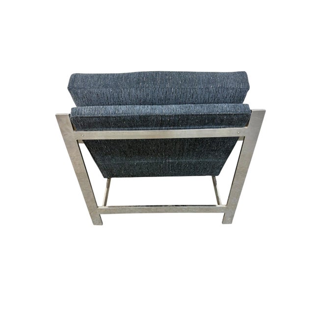 Metal Vintage Milo Baughman Style Flat Bar Chrome Arm Chairs - Set of 2 For Sale - Image 7 of 8