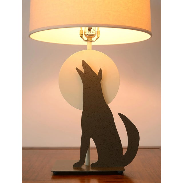 Metal 1980s Postmodern Memphis Style Metal Howling Wolf Table Lamp For Sale - Image 7 of 12