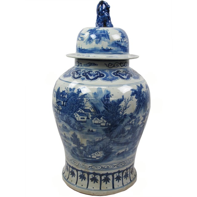Large Chinese Blue & White Porcelain Ginger Jar With Foo Dog Lid For Sale In Greensboro - Image 6 of 13