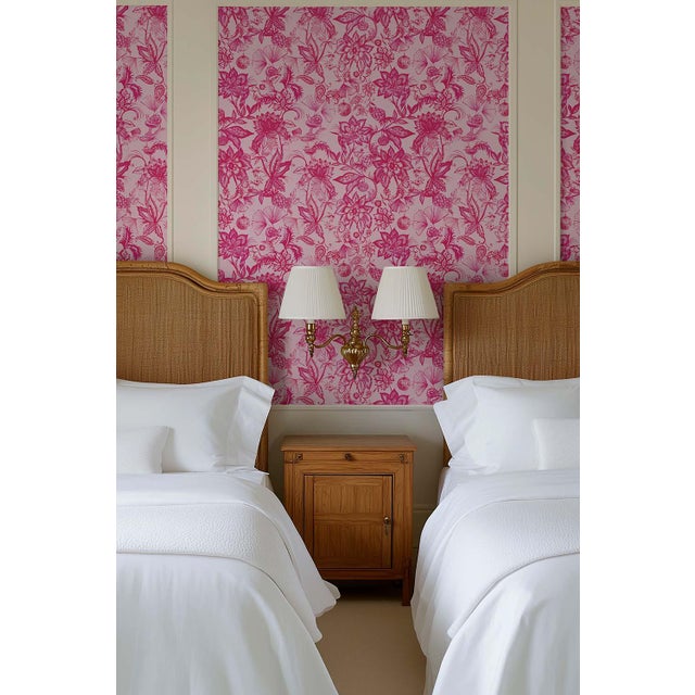 Chinoiserie Floral & the Frog Chinoiserie Grasscloth Wallpaper by House Party | Cherry Blossom Pink | 6 Yards For Sale - Image 3 of 7