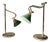Vintage Scandinavian Bankers Desk Table Lamps in Brass and Green Glass, 1990s, Set of 2 For Sale