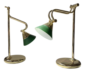 Vintage Scandinavian Bankers Desk Table Lamps in Brass and Green Glass, 1990s, Set of 2