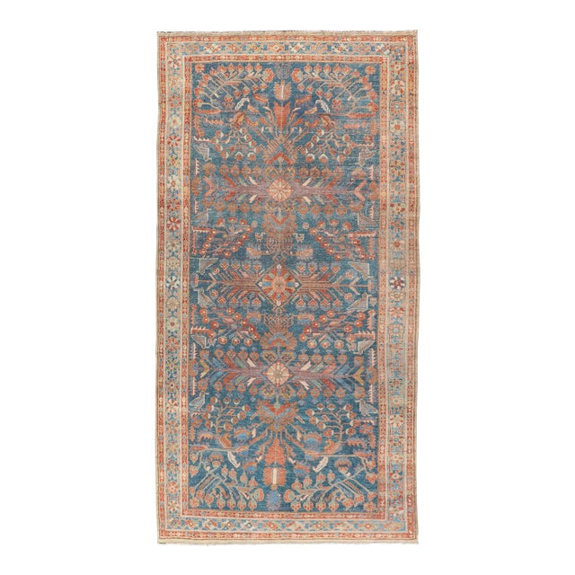 Antique Malayer Long Area Rug in Blue, Rust, Green by Keivan Woven Arts For Sale