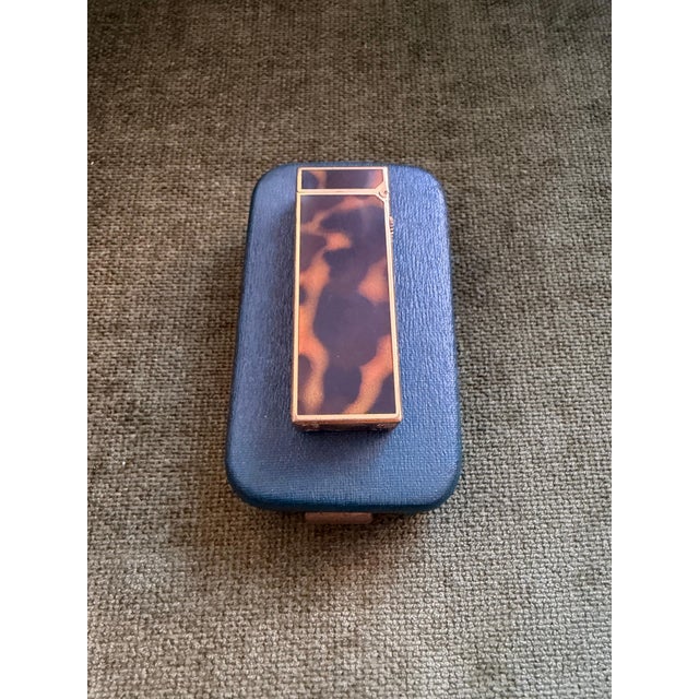Rare Vintage Dunhill Gold Plated Cognac Marble Lacquer Lighter Original Sky Case For Sale - Image 10 of 12
