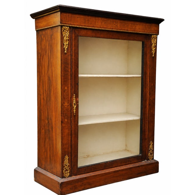Victorian English Satinwood and Gilt Metal Glazed Pier Cabinet in Walnut, 1890s For Sale - Image 10 of 13