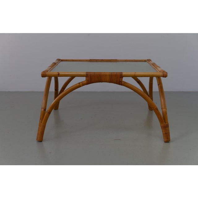 Mid-Century Modern Danish Modern Square Rattan and Glass Coffee Table, 1960s For Sale - Image 3 of 15